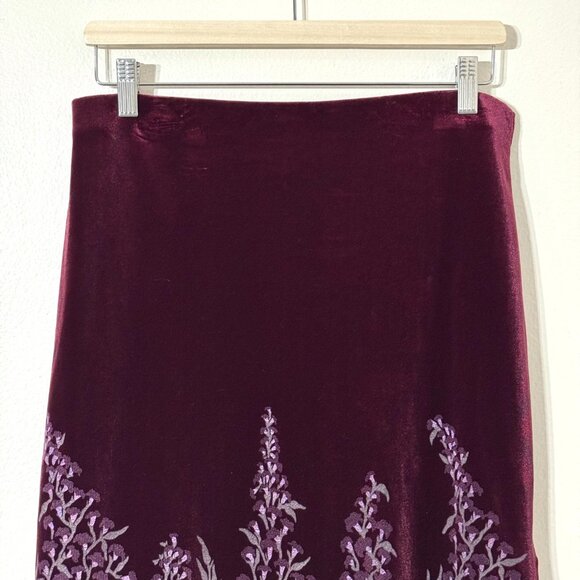 Vtg Y2K Velvet Floral Pencil Skirt Stretch Burgundy Witchy Whimsigoth - Picture 4 of 13
